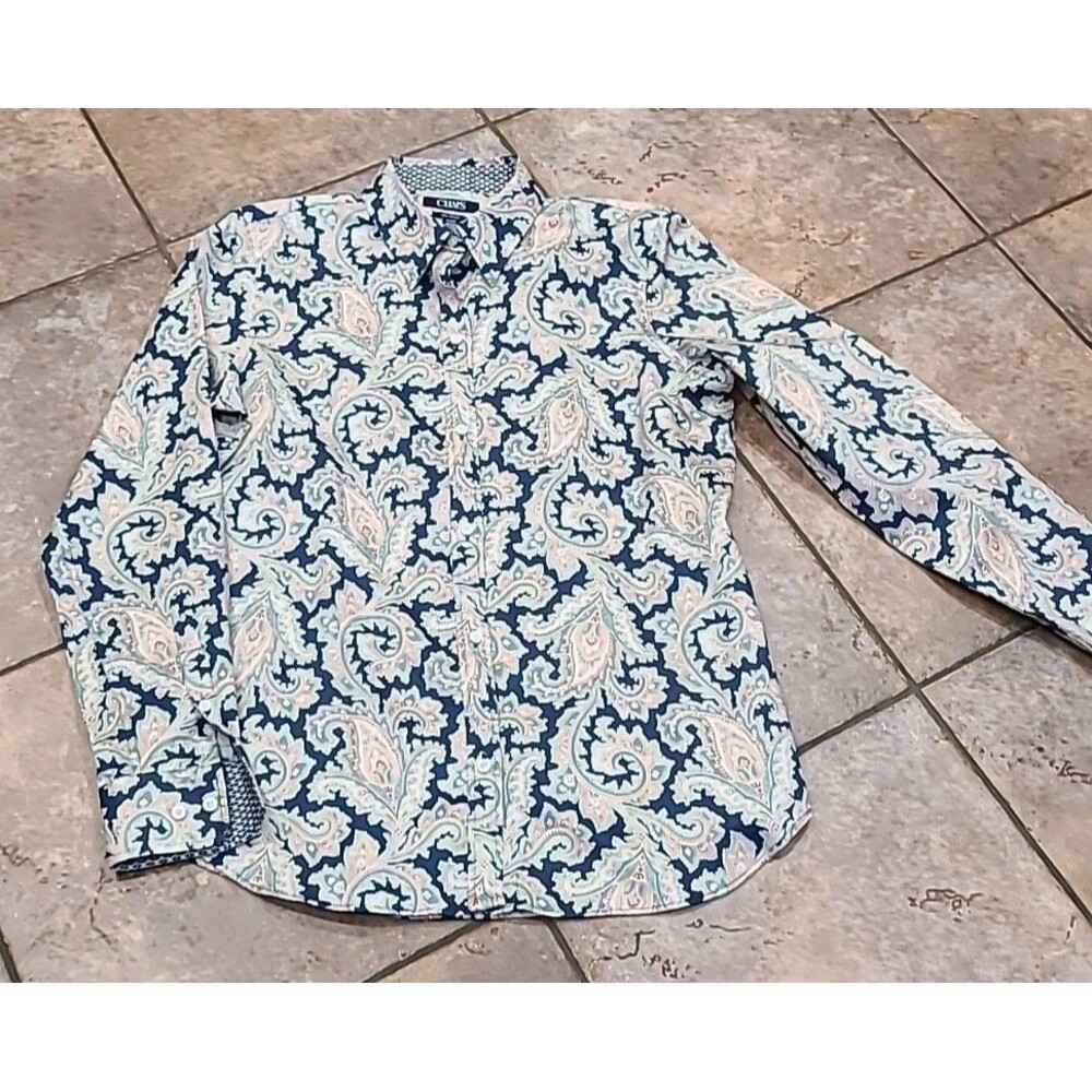 Chaps  Womens Top sz M. Multicolor Paisley Button Up No Iron 100% Cotton